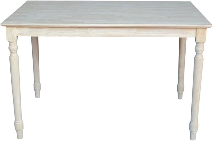 IC International Concepts, Solid Wood Top Table - Turned Legs, Solid Wood, Real Parawood, 30" W x 48" D x 30" H, Easy Assembly, DIY, Paint or Stain Your Way, Unfinished