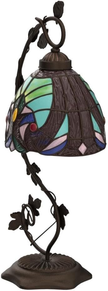 WERFACTORY Stained Glass Lamp Tiffany Style Bedside Table Lamp Reading Desk Light, Metal Leaf Base 8X10X21 Inches Decor Small Space Bedroom Home Office S160G Series