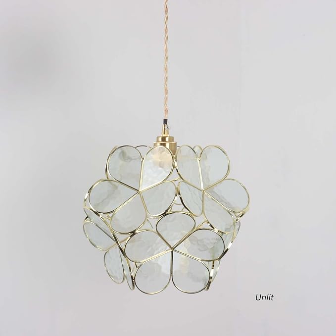 Bieye L10915 Petals Tiffany Style Stained Glass Ceiling Pendant Light for Home Decoration (Clear, 12" Cherry Blossom)