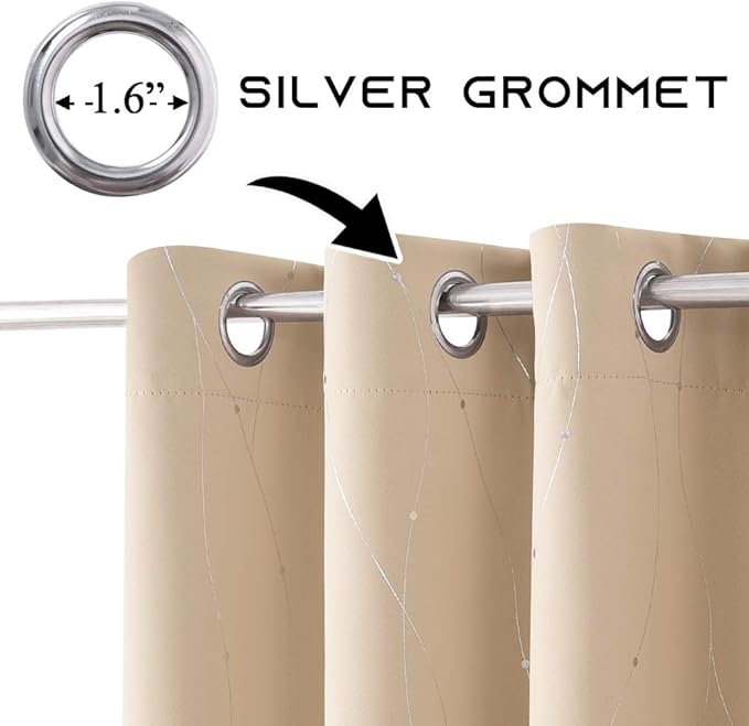 NICETOWN Bedroom Room Darkening Curtains - Triple Weave Microfiber Grommet Top Thermal Insulated Solid Room Darkening Panels/Drapes for Kid's Room (Biscotti Beige, 1 Pair, 52 inches by 95 Inch)