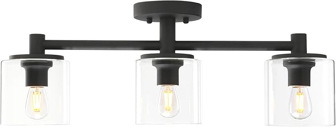 Pathson 3-Light Semi Flush Mount Ceiling Light, Industrial Pendant Lighting Fixture with Glass Shade, Ceiling Chandelier Lamp for Hallway Loft Kitchen Bar