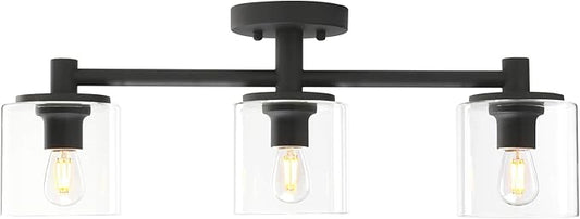 Pathson 3-Light Semi Flush Mount Ceiling Light, Industrial Pendant Lighting Fixture with Glass Shade, Ceiling Chandelier Lamp for Hallway Loft Kitchen Bar