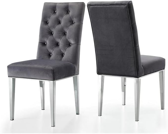Meridian Furniture Juno 19.5" H Velvet Dining Chair in Gray (Set of 2)