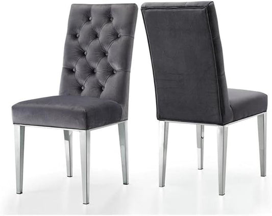 Meridian Furniture Juno 19.5" H Velvet Dining Chair in Gray (Set of 2)