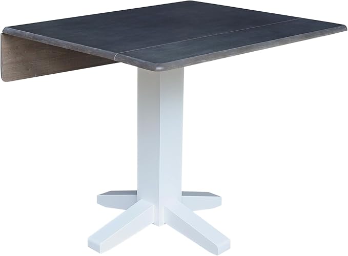 Solid Wood 36" Square Dual Drop Leaf Dining Table, White/Heather Gray
