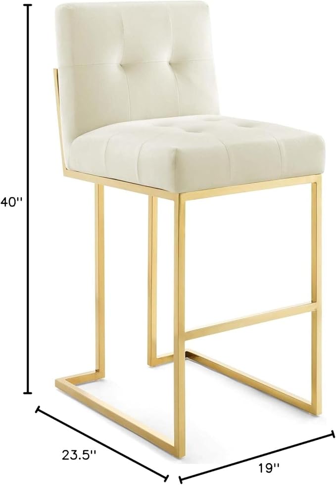 Modway Privy Gold Stainless Steel Performance Velvet Bar Stool, Ivory