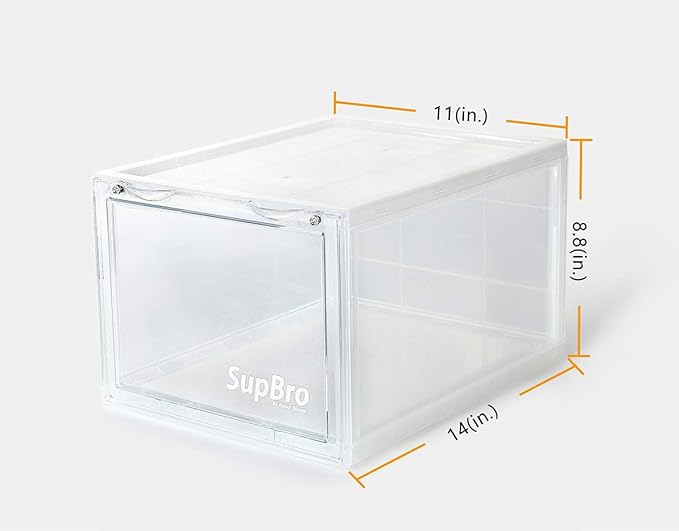 SupBro Collection Crate - Easy Access Storage Shoes Box -Plastic Foldable Stackable Sneaker Display Storage with Clear Front Door Organizer-2 Pack (Transparent)