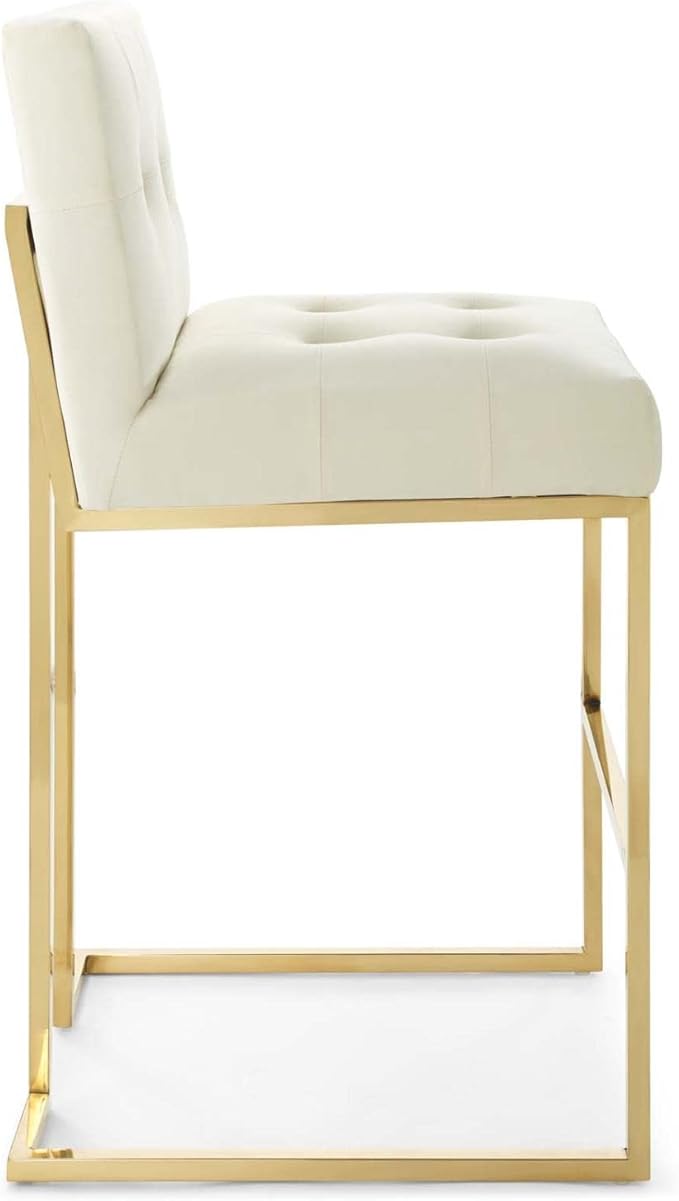 Modway Privy Gold Stainless Steel Performance Velvet Bar Stool, Ivory