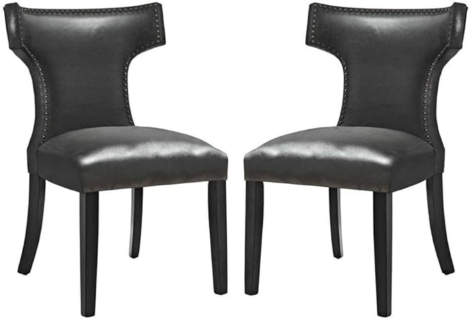 Modway EEI-3949-BLK Curve Dining Chair Vinyl Set of 2, Black