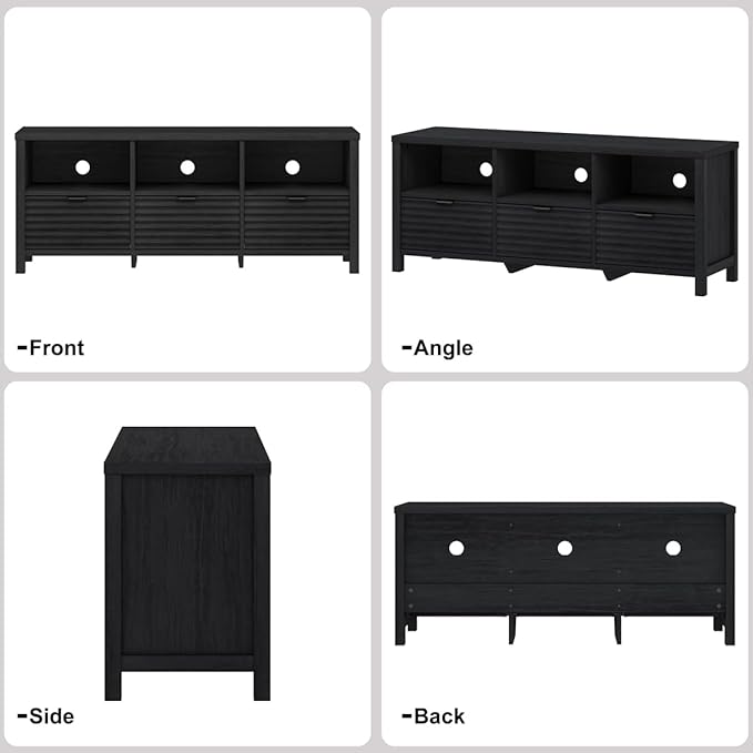 BON AUGURE Black TV Stand for 65 55 50 in TVs, Mid Century Modern Entertainment Center with Storage Drawers, Wood Television Media Console Cabinet for Living Room, Bedroom (Black Oak)