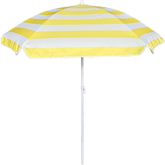AMMSUN 5ft Seaside Umbrella for Sand Box and Water Table - Kids Durable Umbrellas for children Beach Camping Garden Outdoor Play Shade (5ft Yellow White)