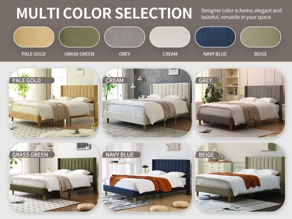 YUHUASHI upholstered Platform Bed Frame/Full Bed Frame/Modern Geometric Double-Wing Design headboard/Linen Fabric/Easy to Assemble no Noise (Navy Blue, Full)