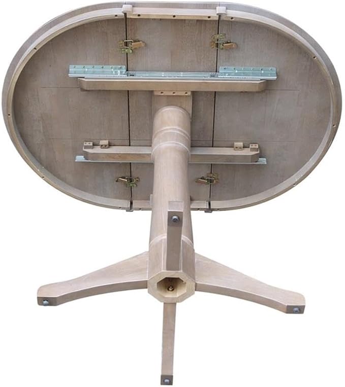 International Concepts 36" Round Top Pedestal Table with 12" Leaf-34.9" H-Dining or Counter Height, Washed Gray Taupe