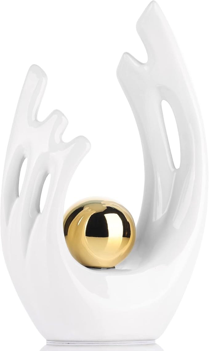 XMGZQ White and Gold Ceramic Abstract Statues and Sculptures, Modern Decor for Living Room, Dining Table, Coffee Table, Shelf, Entrance, Desktop