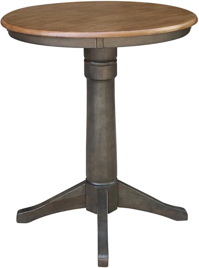 IC INTERNATIONAL CONCEPTS 30" Round Top Solid Wood Pedestal Table in Hickory/Washed Coal - Counter Height