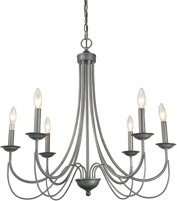LOG BARN French Country Chandelier, Modern Farmhouse Lighting Style in Brushed Rustic Dark Grey, Kitchen Island Pendant for Dining Room, Bedroom