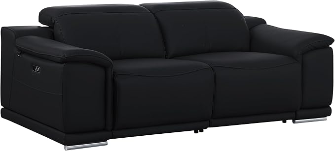 Blackjack Furniture Venice Top Grain Italian Leather 6 Power Recliner Seaters 3 Piece Sofa Set with Adjustable Headrests Modern Luxury Seating Sofa, Loveseat and Chair for Living Room Lounge, Black