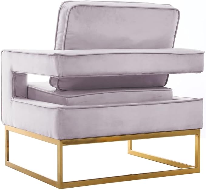 Meridian Furniture Modern | Contemporary Pink Velvet Upholstered Accent Chair with Stainless Steel Base in a Rich Gold Finish, 33.5" W x 29.5" D x 35.5" H,