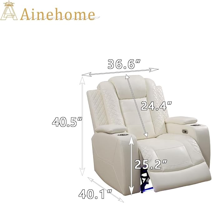 A Ainehome Power Leather Recliner Sofa Set with LED Lights, Recliner Sofa Sectional Couches for Living Room, Reclining Sofa and loveseat with USB Port/Storage Console(Creamy White,Chair)