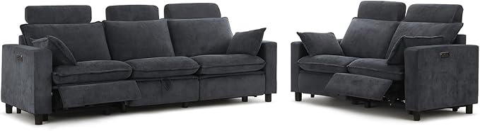 GUEAPY Power Reclining Sofa Set with USB & Type-C Ports, 2 Piece Chenille Upholstered Recliner Couch Set for Living Room, Adjustable Backrest & Footrest, Removable Headrests, Wall Hugger Design
