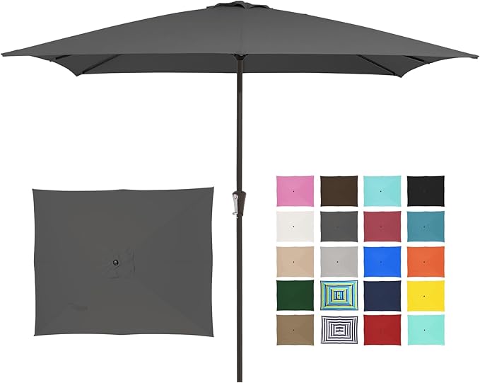 JEAREY 8x10 ft Rectangular Patio Umbrellas Outdoor Table Market Umbrella w/Crank, 8 Sturdy Ribs, UV Protection Windproof Sunproof for Garden, Deck, Backyard, Pool(Gray)
