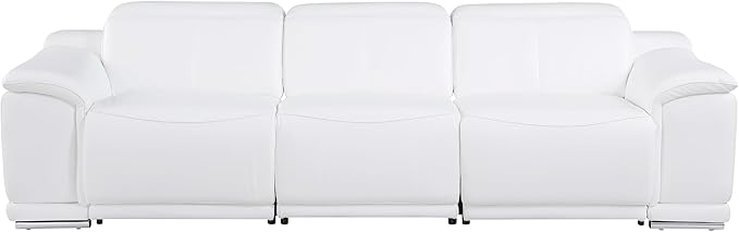 BlackJack Furniture Venice Top Grain Italian Leather Recliner 7 Seater 5 Power Reclining 3 Piece Sofa Set with Adjustable Headrests Modern Seating Sofa, Loveseat and Chair for Living Room , White