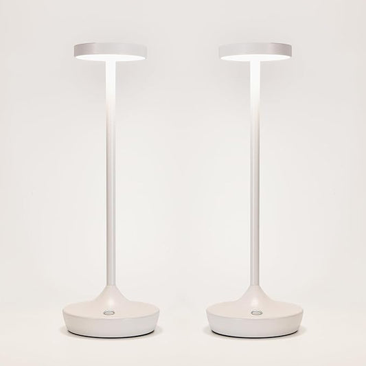 2 Pack Led Cordless Rechargeable Waterproof Table Lamp(Battery Operated Touch Light 3 Color Dimming Portable Night Lamp IP54 Waterproof Suitable For Indoor Outdoor Patio Restaurant Dining Home)White
