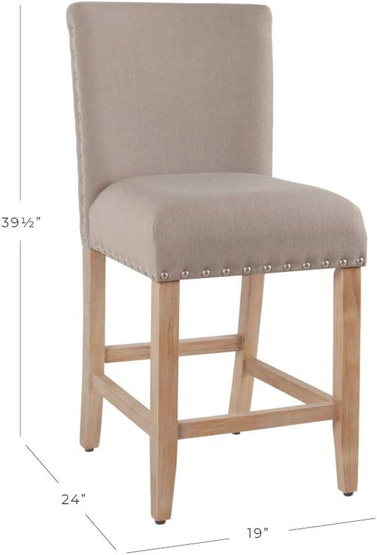 Homepop Home Decor | Backless Nailhead Trim Counter Height Bar Stools | 24 Inch Bar Stools | Decorative Home Furniture (Light Gray