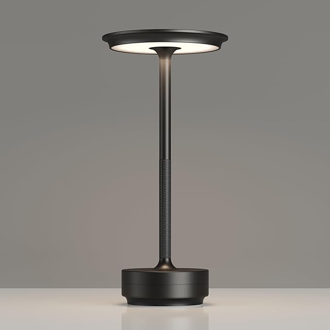 1 Pack Cordless Rechargeable Table Lamps, Portable 5000mAh Restaurant Table Lamp, 3 Color Stepless Dimming LED Table Light with Memory Function, for Outdoor/Dinner/Patio/Camping.(Black)