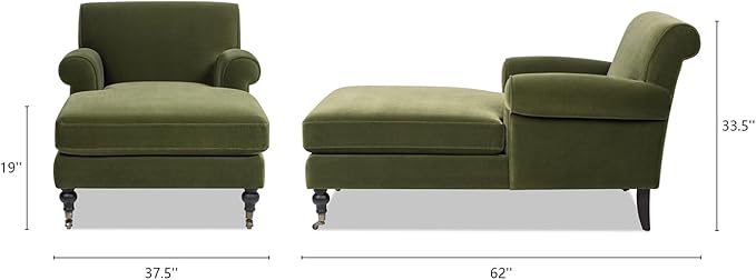 Jennifer Taylor Home Alana Lawson Chaise Lounge Chair, Olive Green Performance Velvet