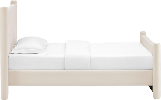 Modway Rael Twin Platform Bed Frame with Upholstered Headboard and Footboard in Alabaster