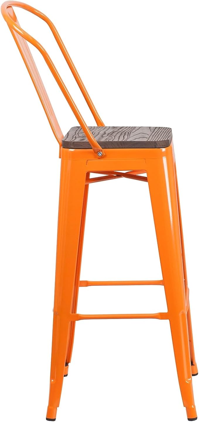 Flash Furniture Commercial Grade 30" High Orange Metal Indoor-Outdoor Barstool with Removable Back