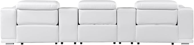 BlackJack Furniture Venice Top Grain Italian Leather Power Recline 5 Piece Sofa - 134" Theater Seating Modern Couch for Living Room Apartment Lounge Home with Adjustable Headrests & USB Port, White