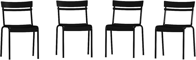 Flash Furniture Nash Commercial Grade Steel Stack Chair, Indoor-Outdoor Armless Chair with 2 Slat Back, Set of 4, Black
