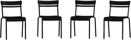 Flash Furniture Nash Commercial Grade Steel Stack Chair, Indoor-Outdoor Armless Chair with 2 Slat Back, Set of 4, Black