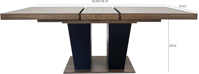 63" - 79" Extendable Dining Room Table, Expandable Kitchen Table for 6 to 10 People, Modern Wood Conference Table, Large Dining Table(Brown & Black, Pedestal Base B)
