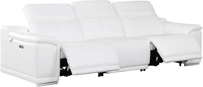 BlackJack Furniture Venice Top Grain Italian Leather Recliner 5 Seater 4 Power Reclining Seater 2 Piece Sofa Set with Adjustable Headrests Modern Seating Sofa and Loveseat for Living Room , White