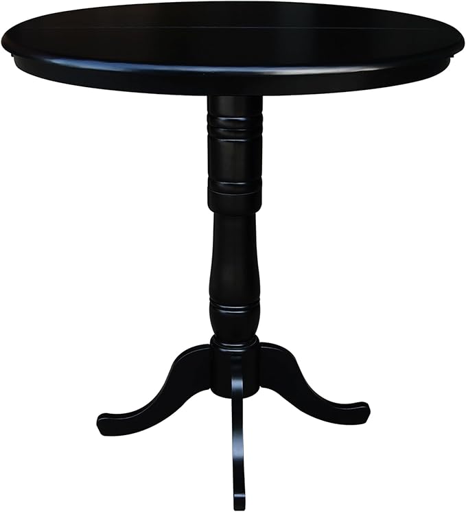 International Concepts 36-Inch Round Top Pedestal Table with 12-Inch Leaf, 42-Inch Bar Height, Black