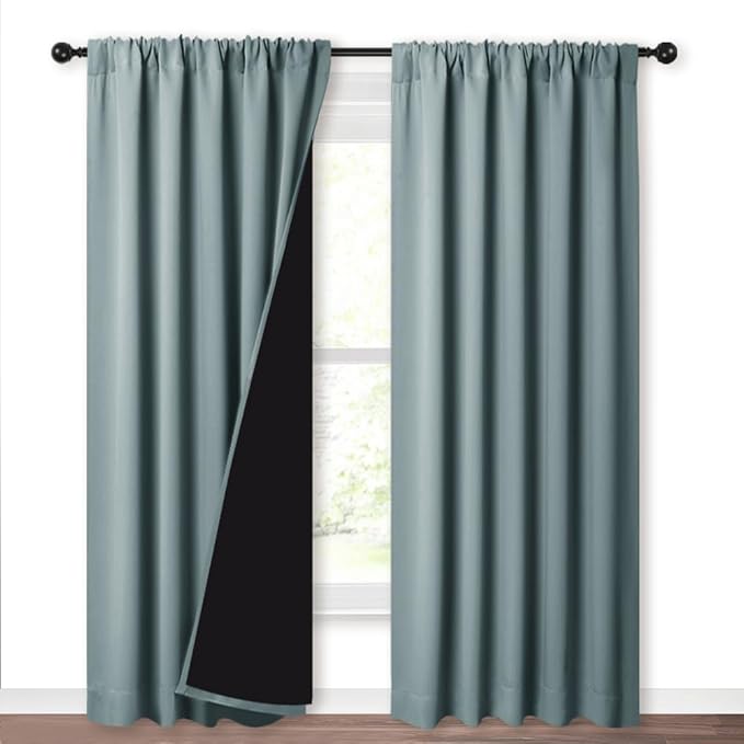 NICETOWN 100% Blackout Curtains for Living Room, Privacy Protection & Noise Reducing Drapes, Black Lined Window Treatment Panels for Patio Sliding Glass Door (Greyish Blue, 2 Pieces, W52 x L84)