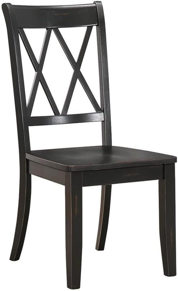 Homelegance Janina Dining Room Chairs Set of 2, Modern Farmhouse Dining Chairs Set of 2, Solid Wood, X Cross Back, Traditional Modern Ranch Style Kitchen for Table, Armless, Easy Assembly, Black
