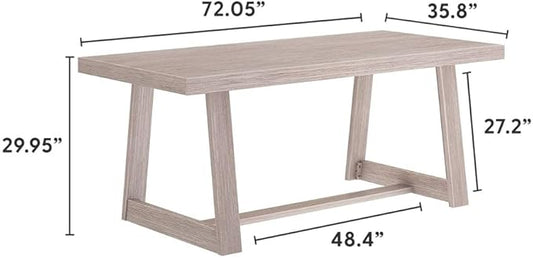 Plank+Beam 72 Inch Farmhouse Dining Table, Solid Wood Rustic Kitchen Table, Large Wooden Rectangular Dinner Table for Dining Room, Home Office, Living Room Furniture, Easy Assembly, Seashell Wirebrush