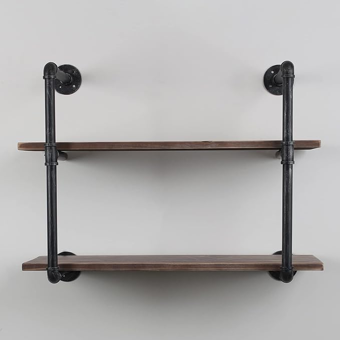MBQQ Industrial Pipe Shelving Wall Mounted,30in Rustic Metal Floating Shelves,Steampunk Real Wood Book Shelves,Wall Shelf Unit Bookshelf Hanging Wall Shelves,Farmhouse Kitchen Bar Shelving(2 Tier)