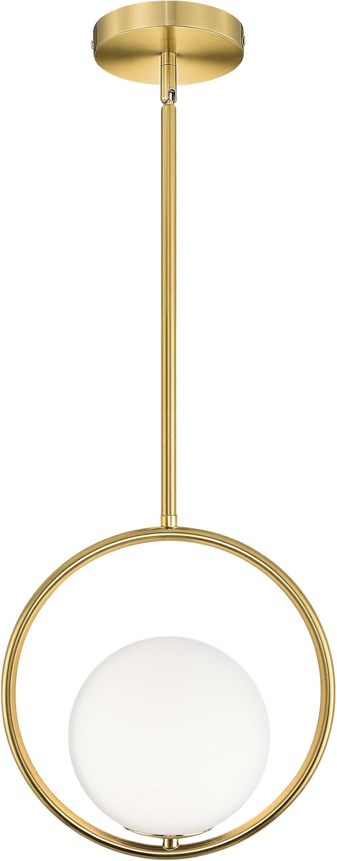 AUTELO Pendant Lights Kitchen Island, 1-Light Brushed Gold Modern Pendant Lights with Milky White Globe Hanging Lamp, Adjustable Rods for Kitchen Bar Living Room, H9380 MGBG