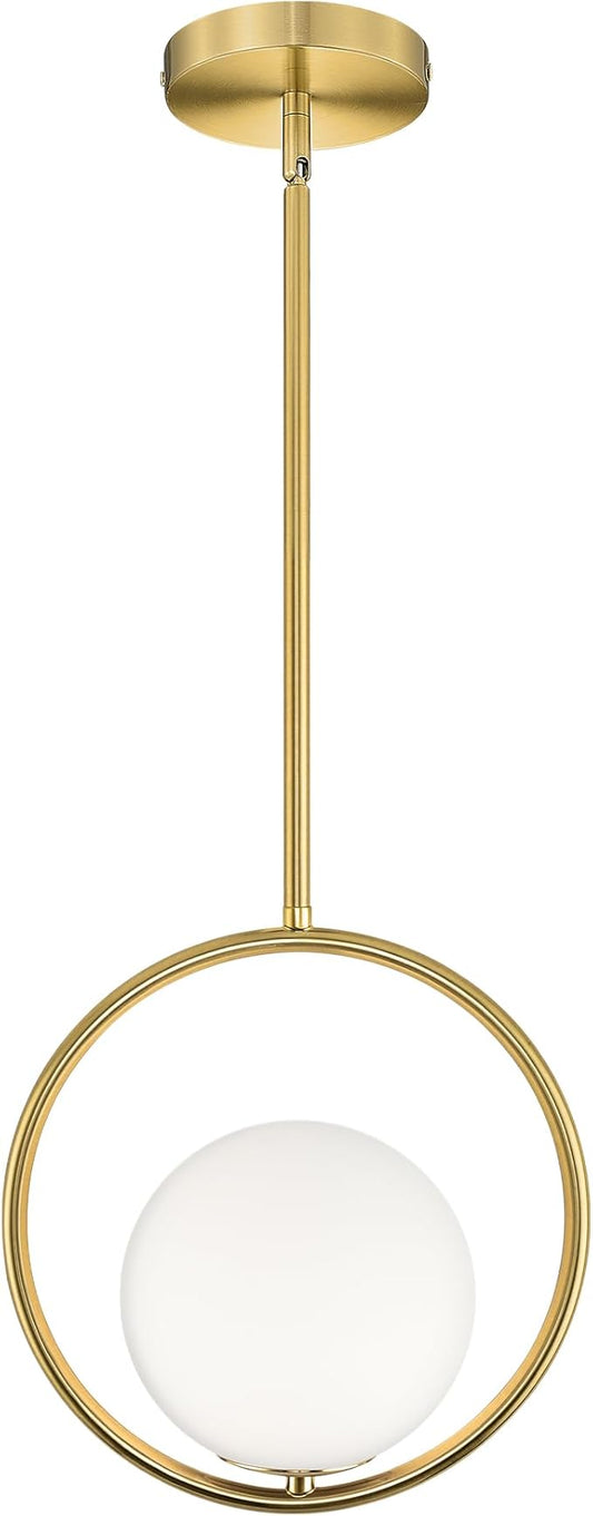 AUTELO Pendant Lights Kitchen Island, 1-Light Brushed Gold Modern Pendant Lights with Milky White Globe Hanging Lamp, Adjustable Rods for Kitchen Bar Living Room, H9380 MGBG