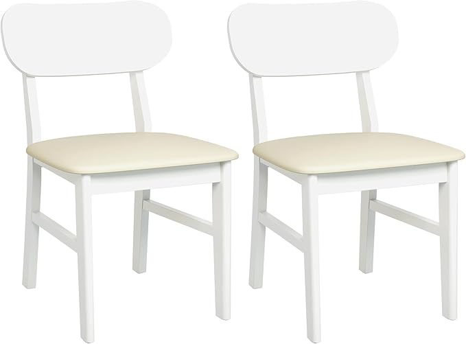 Farmhouse Dining Chairs Set of 2, Solid Wood, Modern Leather Upholstered Kitchen Chairs, Side Seating for Kitchen, Dining Room, Living Room, Home Office, Terrace, 350LBS Capacity, White