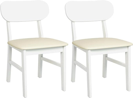 Farmhouse Dining Chairs Set of 2, Solid Wood, Modern Leather Upholstered Kitchen Chairs, Side Seating for Kitchen, Dining Room, Living Room, Home Office, Terrace, 350LBS Capacity, White