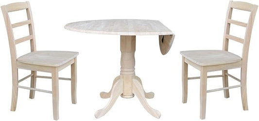 International Concepts 42" Dual Drop Leaf 2 Madrid Chairs Dining Table, Unfinished