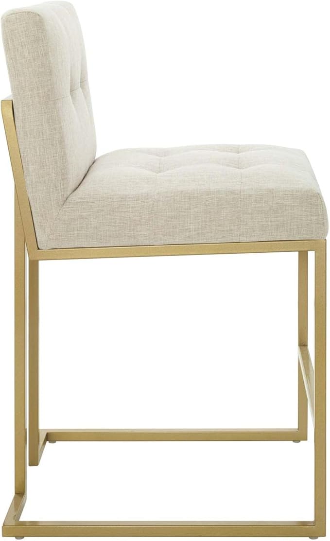 Modway Privy Stainless Steel Upholstered Fabric Counter Stool, Gold Beige