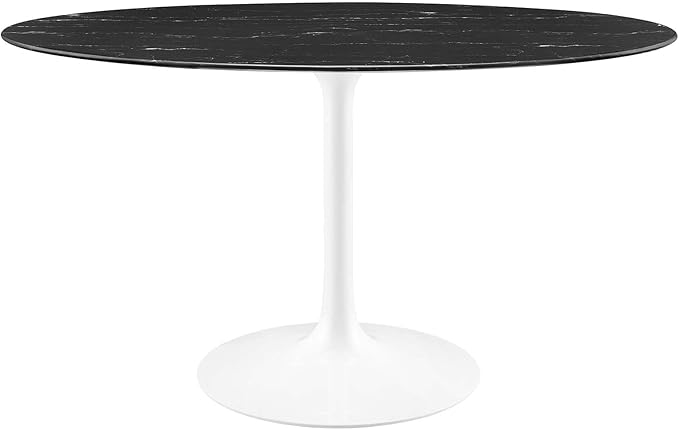 Modway Lippa Oval 54" Artificial Marble Mid-Century Modern Dining Table in White Black