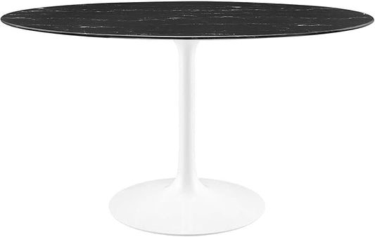Modway Lippa Oval 54" Artificial Marble Mid-Century Modern Dining Table in White Black